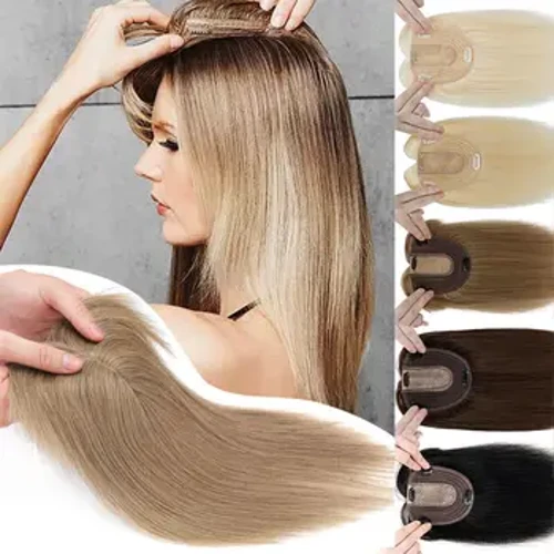 Topper per capelli da donna Base in seta Topper con clip in parrucche di capelli umani veri con frangia Topper per capelli biondi per estensioni dei capelli da donna