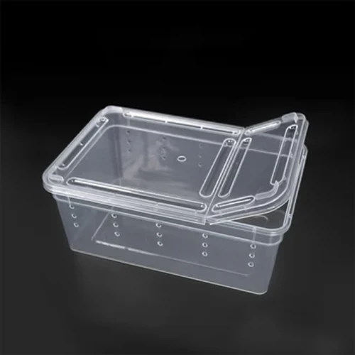 19cmx12.5cmx7.5cm Terrarium Fir Reptilien Spann Transparent Plastik Fütterkëscht Insekt Liewensmëttel Fütterbehälter