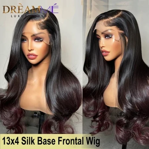 13x4 dentelle avant perruque de cheveux humains avec haut en soie Ombre 99J couleur corps ondulé perruque 250% 4x4 soie Base dentelle Clsorue perruque Remy cheveux