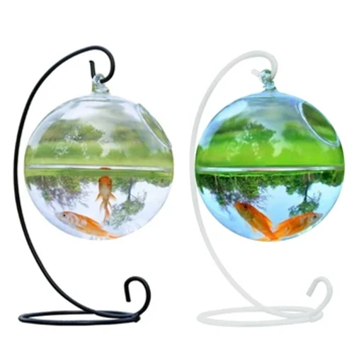 I-Transparent Spherical Glass Handmade Fish for Tank Round Shape Hanging Glass Aquarium Fish Bowl Clear Plant Terrarium Gi
