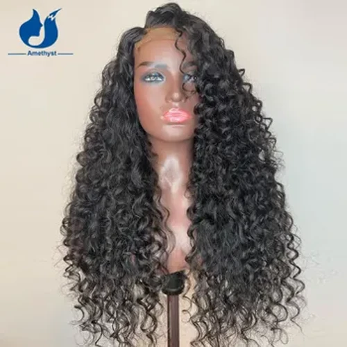 Amethyst Curly PU Silk Base Scalp 5x5 Lace Closure Wigs Long Curly Lace Mbele Wigi wa Nywele za Binadamu wa Brazil Remy Natural Black