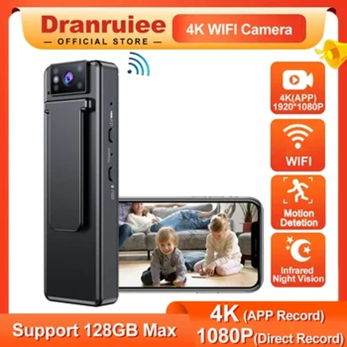 Danruiee 4K HD 1080P Recordydd Fideo WIFI Diogelwch Camera Gweledigaeth Nos Corff Gwisgo Camera Digidol Mini Camera Digidol Camcorder DV Cludadwy