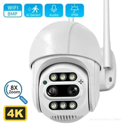 Câmera 4k com zoom de 8x, lente dupla, detecção de corpo, 4 megapixels, rotação de 270 graus, ip, exterior, cctv, wi-fi, câmera de vigilância por vídeo