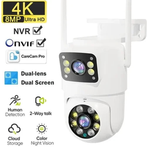 8MP double objectif PTZ WIFI caméra 4K HD double écran Ai reconnaissance corporelle extérieure 4MP sécurité caméra de Surveillance vidéo CareCam Pro