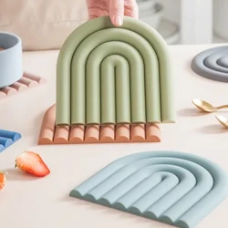 Cầu Vồng Mới Silicone Bàn Thảm Coaster Món Ăn Nóng Nồi Placemat Đa Năng Nồi Cho Nhà Bếp Chịu Nhiệt Miếng Lót
