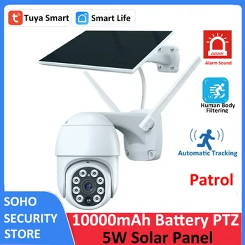 Tuya Thông Minh 3MP Tuần Tra Cơ Thể Con Người Lọc 5W Năng Lượng Mặt Trời 10000MAh Pin Không Dây PTZ WiFi Ngoài Trời PIR Camera Quan Sát Tự Động Theo Dõi camera