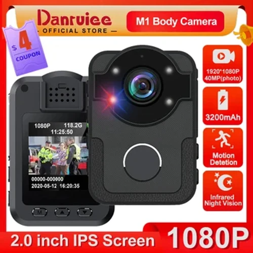 Danruiee M1 Full HD 1080P Body Camera 40MP Police Recorder 3200MAH Батерия Bodycam Нагръдна камера Нощно виждане Mini Body Cam