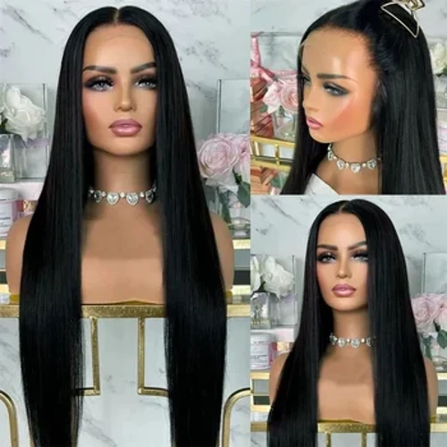 Pikk 28-tolline pehme must siidine sirge 5x5 siidist alusega juudi juustest parukas Glueless BabyHair HD pitsiga Euroopa juustest eelkitsitud parukas