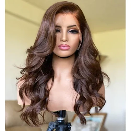 Pelucas de cabello humano de encaje completo indio, peluca Frontal de encaje 360 ​​ondulada de Chocolate con pelo de bebé, Base de seda 180%, Frente de encaje transparente 13x6