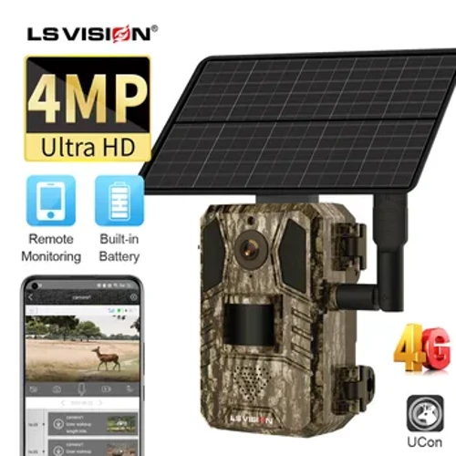 LS VISION 4G พลังงานแสงอาทิตย์ Hunting Trail กล้องกลางแจ้ง 4MP Night Vision PIR Motion Detection 7800mAh แบตเตอรี่กล้องสัตว์ป่ากันน้ำ