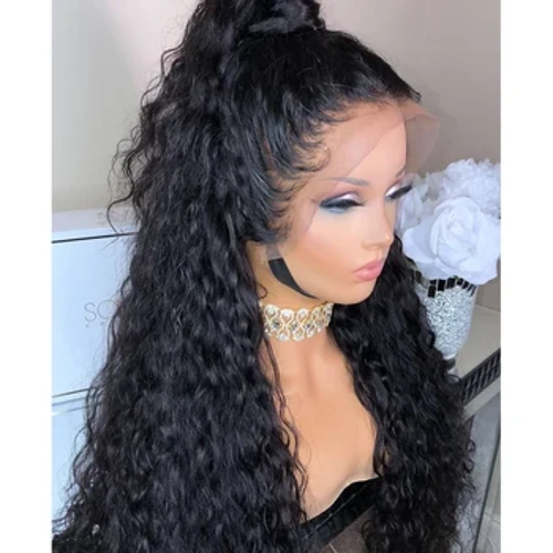 Brasil Tinggi Ekor Kuda Gelombang Alami Penuh Renda Rambut Manusia Wig dengan Rambut Bayi 180 Kepadatan 4x4 Dasar Sutra Renda Depan Wig Remy Rambut