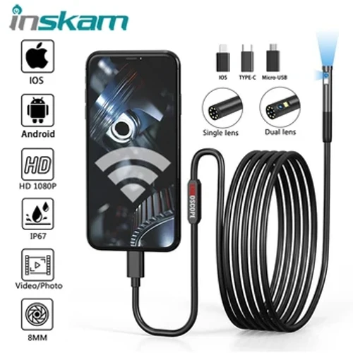 Ceamara Iniúchta Ionscóp INSKAM 3 in 1 Ceamara Cigireachta Mion Micrimhilseogra USB/Cineál-C le haghaidh Tórascóp Píblíne Uiscedhíonach IOS iphone