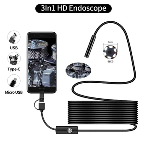 Endoscopio industriale per tubazioni fognarie da 5,5 mm Endoscopia Tipo C Mini telecamera flessibile per serpente 3 in 1 Periscopio automobilistico per Android
