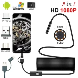 Bagong 8.0mm Endoscope Camera 1080P HD USB Endoscope na may 8 LED 1/2/5M Cable Waterproof Inspection Borescope para sa Android PC