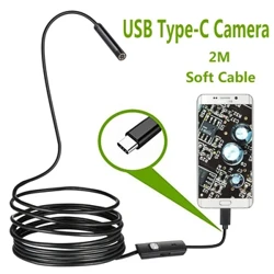 La más nueva cámara endoscópica USB tipo C de 7,0mm para Android PC, cámara boroscopio con alcance de inspección de serpiente Flexible de 2m con 6LED ajustables