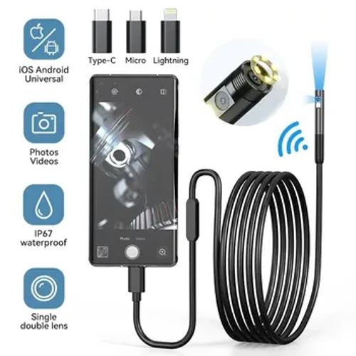 Single/Dual Lensa Wifi Endoskop Kamera Android Mini Mobil Inspeksi Kamera untuk Iphone IOS Tahan Air Pipa Borescope Tipe C