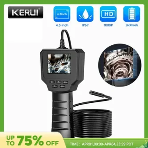 KERUI Industrial Endoscope Camera 2.4 In IPS Screen HD1080P Putken viemäritarkastus Borescope IP67 Vedenpitävät LEDit 2600mAh autolle