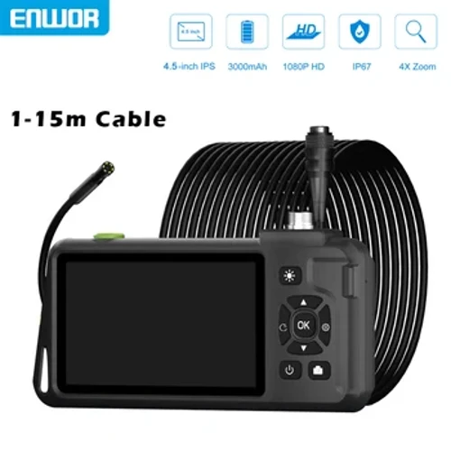 Telecamera endoscopio IPS da 4.5 '' HD1080P Cavo rigido sostituibile da 15 m Telecamera con messa a fuoco automatica da 5.0MP Periscopio per ispezione impermeabile per auto