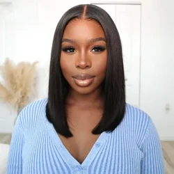 Öňünden aklan düwünler ýelimsiz parik, göni parik geýmäge taýyn adam saçlary Bob Wigs 4x4 HD dantelli eşik geýmek