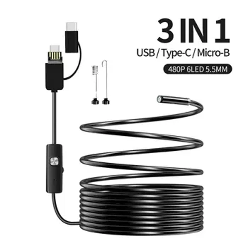 Caméra d'endoscope Caméra d'inspection USB-C avec 6 lumières LED Caméra de serpent imperméable flexible pour PC de téléphone Android OTG