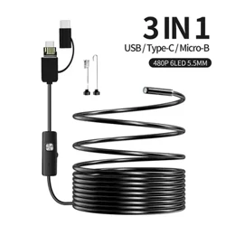 Endoskopkamera USB-C Borescope Inspection Camera med 6 LED-ljus Flexibel vattentät ormkamera för OTG Android Phone PC
