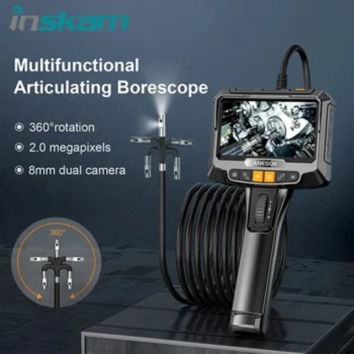 INSKAM 360° Camera nội soi công nghiệp lái hai chiều 8mm 6,5mm Kiểm tra ống kính đơn và kép Borescope 5 "Màn hình IPS cho ô tô