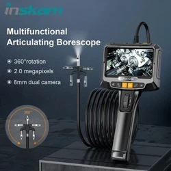 INSKAM 360° Camera nội soi công nghiệp lái hai chiều 8mm 6,5mm Kiểm tra ống kính đơn và kép Borescope 5 "Màn hình IPS cho ô tô