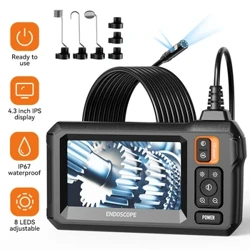 Endoskopická kamera s duálním a jednoduchým objektivem s 1080P 8mm 4,3" IPS obrazovkou IP67 Vodotěsný boroskop pro kontrolu potrubí do auta 2000mAh