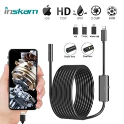 INSKAM 2MP endoskopkamera IP67 Vattentät 8MM hårdtrådsrörledning Inspektionsboreskop med 8 justerbara LED för IOS Iphone