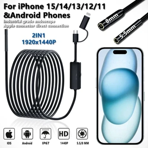 Endoscop 5.5/8mm pentru Android Iphone și IOS Smartphone Țeavă auto Boroscop Auto Instrumente de inspecție Canalizare Dispozitiv de cameră endoscopie