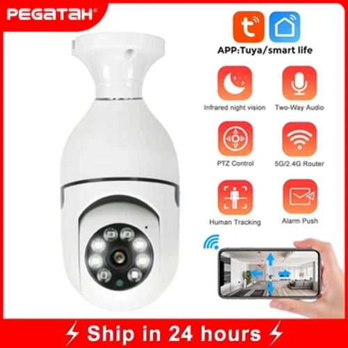1080P 360 PTZ Panoramik Lamba Kamera Wifi Ampul Kamera Gece Görüş İnsan Takip Bebek Monitörü Video Gözetim Kameraları