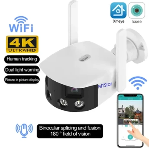 POE Camera IP Onvif WiFi Giám sát an ninh ngoài trời Mắt cá Ống kính kép toàn cảnh 180 ° Góc cực rộng 4MP H.265 Thoại hai chiều