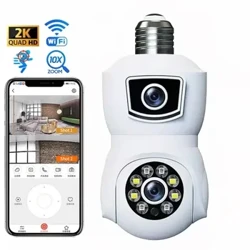 E9 Dual Lens Bulb Light Camara Indoor Night Vision Cameră Smart Smart Cameră Smart 360 Gradică Panoramică WiFi Bulb Cuplă Rețea de priză