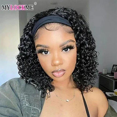 Mylockme Kinky Curly Wig Headband Frae brasilianesch Mënsch Hoer Perück Net Spëtze Perücken 180% Dicht Bëlleg Voll Maschinn Einfach ze goen