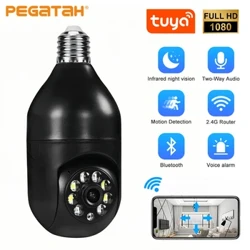 1080P Tuya PTZ Wifi caméra panoramique sécurité à domicile Vision nocturne caméra de Surveillance Audio bidirectionnelle sans fil E27 ampoule lampe caméras