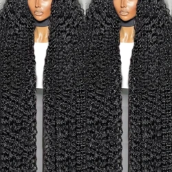 High Density 300% 40 42 46 Inch Deep Wave Curly Lace Frontal Peruk Transparent 13x4 13x6 HD Spets Frontal Människohår Peruker För Kvinnor