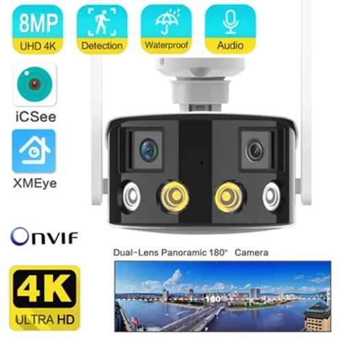 ANSHICAT 8MP 180 Kamera ya Digrii 4k 180 Mwonekano wa Pembe ya Panoramic WIFI AI Utambuzi wa Binadamu Onvif Kamera za IP za Usalama 2K ICSEE