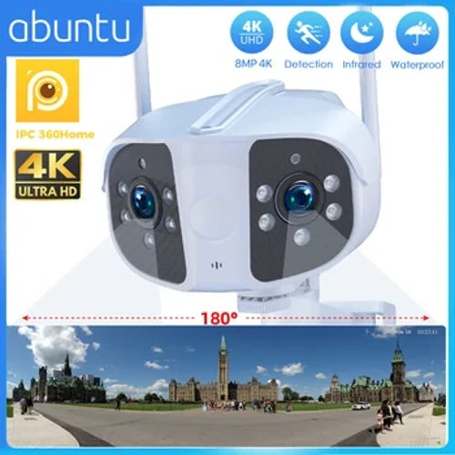 Kamera Wi-Fi 8MP 4K Panoramiczna kamera bezpieczeństwa 180 ° z szerokim aniołem 4X Zoom cyfrowy Podwójny obiektyw Zewnętrzna kamera monitorująca IPC 360Home