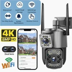 8 MP 4K Wifi panorámakamera kétlencsés kültéri vízálló biztonsági CCTV videó megfigyelő kamerák kétirányú audio fény riasztó kamera