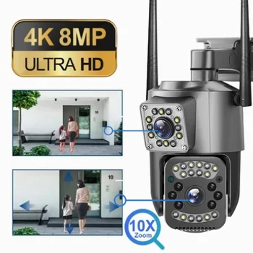 8MP 10X Zoom Wifi Ống Kính Kép Camera Toàn Cảnh Ngoài Trời Chống Nước An Ninh Camera Quan Sát Âm Thanh Hai Chiều Camera Giám Sát AI Theo Dõi cam
