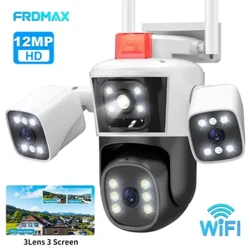6K 12MP WiFi IP-camera Buiten Panoramisch zicht met drie lenzen PTZ IP-camera AI Tracking Beveiliging CCTV-videobewaking
