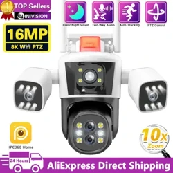 10X Zoom 16MP 8K WiFi IP-kamera Tre linser Utendørs panoramautsikt PTZ Smart Track Sikkerhetsbeskyttelse Street Surveillance IPC360