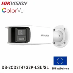 Hikvision DS-2CD2T47G2P-LSU/SL 4 MP Panoramig ColorVu Camera Rhwydwaith Bwled Sefydlog Meicroffon Cynwysedig