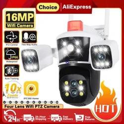 10X PTZ ซูมสี่เลนส์ Smart Home WiFi กล้องเฝ้าระวังกลางแจ้ง 360 ° Panoramic View กล้อง 16MP 8K กล้องวงจรปิดความปลอดภัย Track