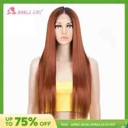 Wig flaen Lace Synthetig 28Inch Hir Straight Lace Wig Coch Wig Merched Wig Ar gyfer Merched Du Straight Lace Front Wigiau