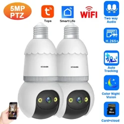 Tuya Wifi 5MP E27 Bulb Camera 360° Panoramic Surveillance Camera LED Lampu Keamanan Rumah Monitor Bayi Warna Night Vision IP Cam