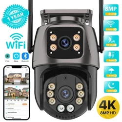 4K 8MP HD Wifi PTZ kamera āra 4MP divu objektīvu divu ekrānu AI automātiskās izsekošanas IP kamera CCTV audio video novērošana P2P iCSee
