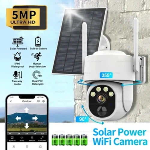 Ceamara 5MP PTZ IP wifi Painéal Cumhachta Gréine Íseal Tithe Ceamaraí Faireachais Ceallraí Insuite PIR Brath Daonna Lasmuigh IP66