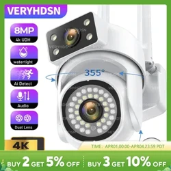 8MP 5G PTZ Dual Lens Camera Wifi IP Security Surveillance Video Layar Ganda Full Color Night Vision Outdoor 6MP Kamera 8x Zoom