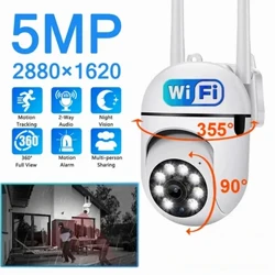 5MP Wifi Haririk gabeko Segurtasun Monitore Kamerak Kolore Gaueko Ikuspegia Kanpoko Kamera Iragazgaitza Etxe Adimenduna 4x Zoom CCTV Zaintza Kamera
